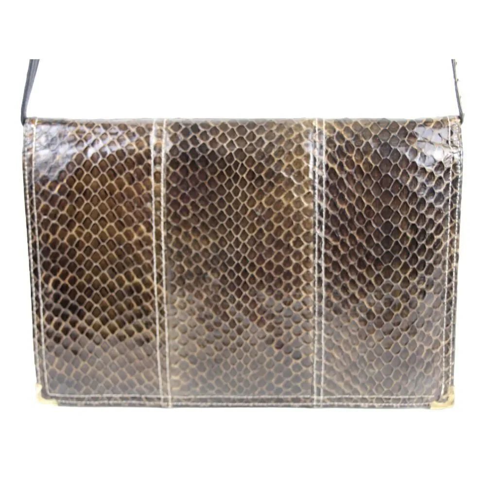 VTG BROWN SNAKE SKIN BLACK REAL LEATHER LINED SHOULDER BAG X-BODY CLUTCH PURSE